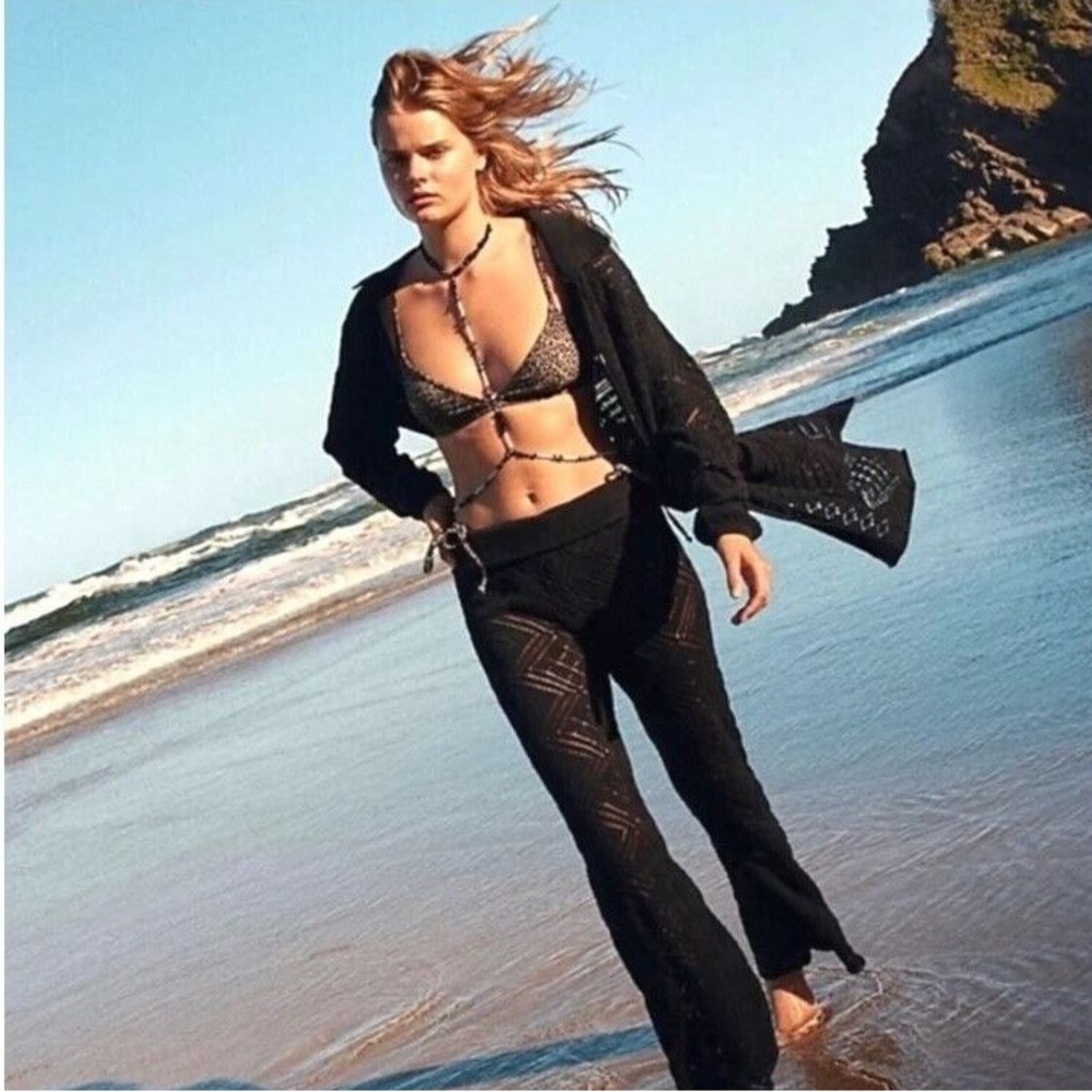 FREE PEOPLE Black Get Away Fauxchet Cardigan & Pants Set